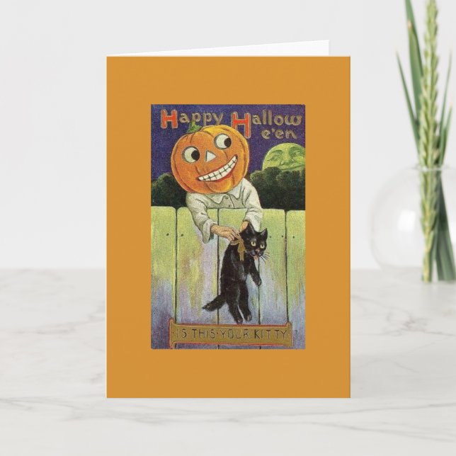 Vintage Halloween Cat Grußkarte Karte (Vorderseite)