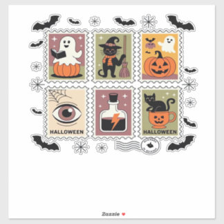 Vintage Halloween Cat Postage Stamp Collection T-s Aufkleber