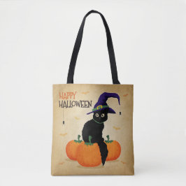 Vintage Halloween Cat und Kürbis | Tragetasche Tasche