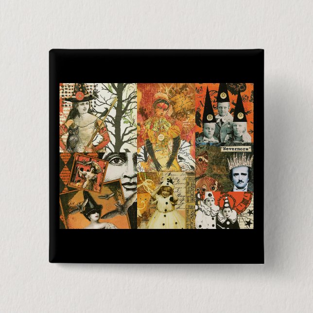 Vintage Halloween-Collage Button (Vorderseite)