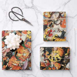 Vintage Halloween-Collage Geschenkpapier Set
