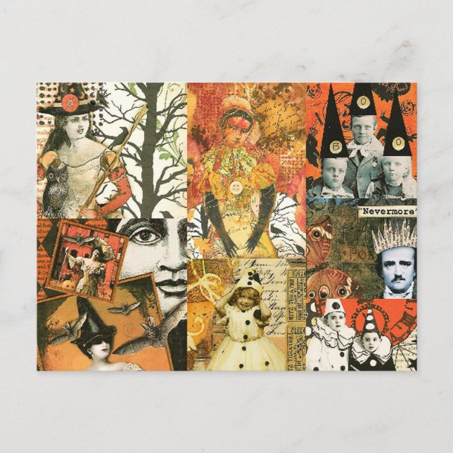 Vintage Halloween-Collage Postkarte (Vorderseite)