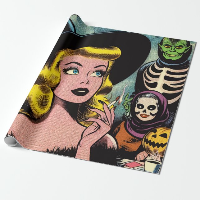Vintage Halloween-Comicen Geschenkpapier (Ungerollt)