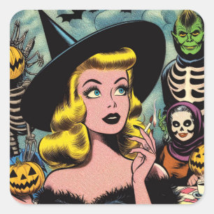Vintage Halloween-Comicen Quadratischer Aufkleber