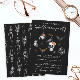 Vintage Halloween crâne de fête invitation noire