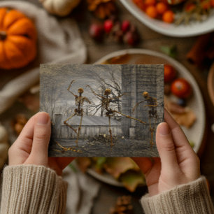 Vintage-Halloween-Dekupage tanzende Skelette Karte