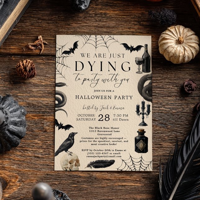 Vintage Halloween Dying to Party Goth Raven Einladung (Vintage Halloween Dying to Party Goth Raven Invitation)