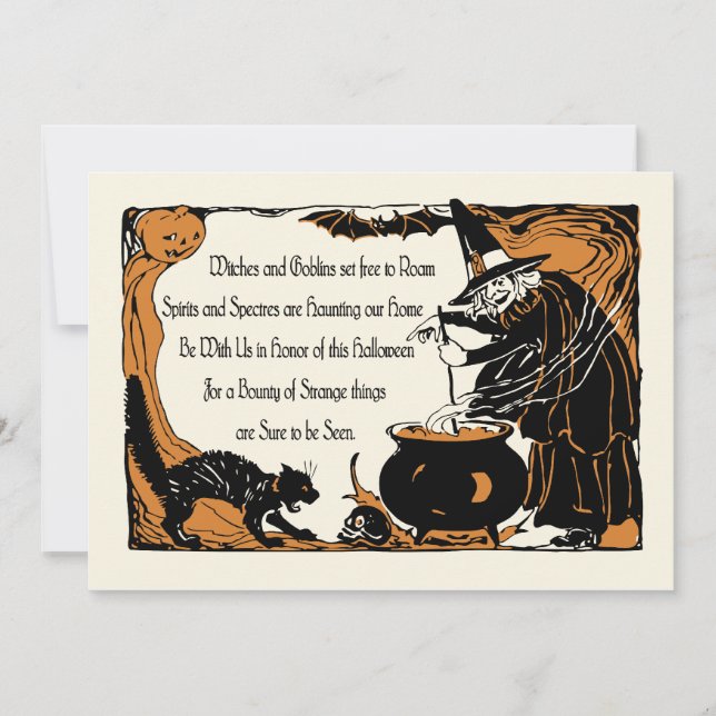 Vintage Halloween-Einladung - Geist u. Einladung (Vorderseite)