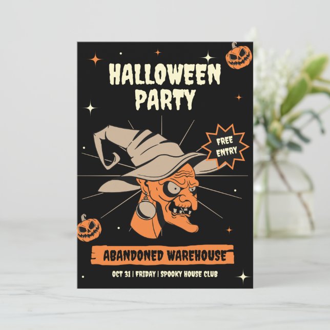Vintage Halloween-Einladung, Halloween-Nacht Einladung (Stehend Vorderseite)