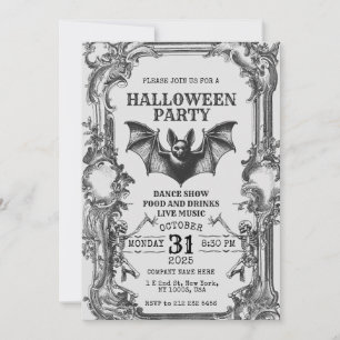 Vintage-Halloween-Einladung mit Skeletten und Fled Einladung