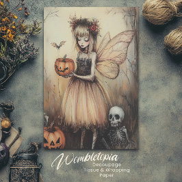 Vintage Halloween Fairy mit Pumpkin und Skelett Seidenpapier