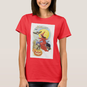 Vintage Halloween, Fliegende Hexe mit einer schwar T-Shirt
