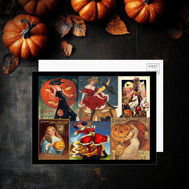 Vintage Halloween-Frauenmontage Große Postkarte (Vintage Halloween Women Montage Large Postcard)