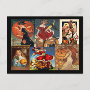 Vintage Halloween-Frauenmontage Postkarte