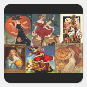 Vintage Halloween-Frauenmontage Quadratischer Aufkleber