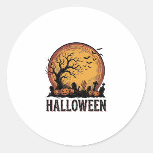 Vintage-Halloween-Friedhofs-Fledermaus-Mond-Kunst_ Runder Aufkleber