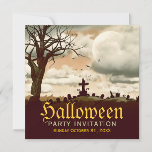 Vintage-Halloween-Friedhofs-Vollmond-Einladung Einladung