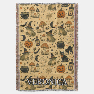 Vintage-Halloween-Frosch-Muster-Name Decke