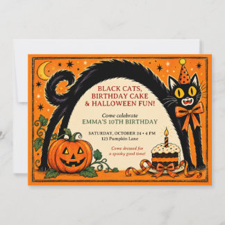 Vintage-Halloween-Geburtstagseinladung für schwarz Einladung