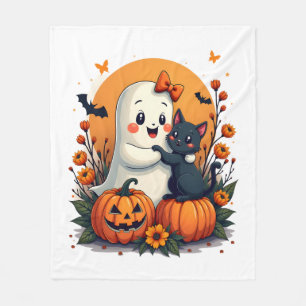 Vintage-Halloween-Geist mit schwarzer Katze Groovy Fleecedecke