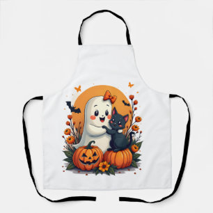 Vintage-Halloween-Geist mit schwarzer Katze Groovy Schürze