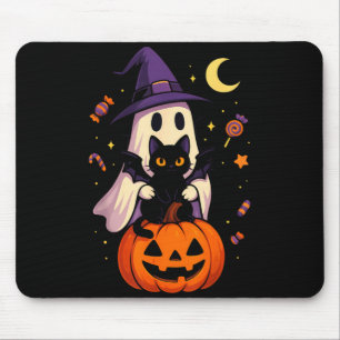 Vintage-Halloween-Geist-und-schwarze-Katze-Grafik Mousepad