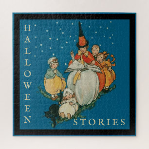 Vintage Halloween-Geschichtenerzählung Kleine Hexe