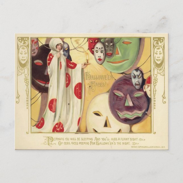 Vintage Halloween-Gesichter Postkarte (Vorderseite)