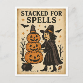 Vintage Halloween gestapelt für Zauber Postkarte