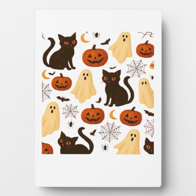 Vintage Halloween Ghost & Black Cat Pattern Classi Fotoplatte (Vorderseite)