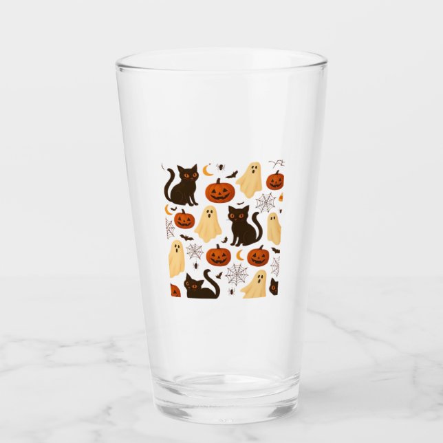 Vintage Halloween Ghost & Black Cat Pattern Classi Glas (Vorderseite)
