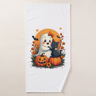 Vintage Halloween Ghost Holding Black Cat Groovy F