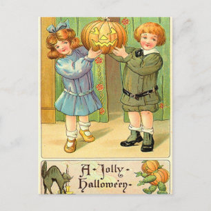 Vintage Halloween Girl and Boy Postkarte