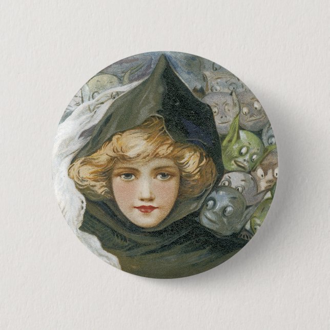 Vintage Halloween-Girl Button (Vorderseite)