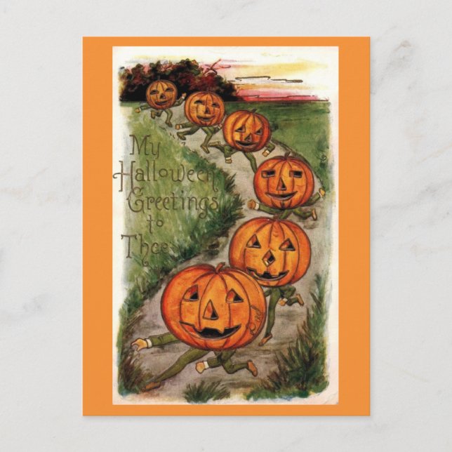 Vintage Halloween Greetings Kürbislaterne Pumpkin Postkarte (Vorderseite)