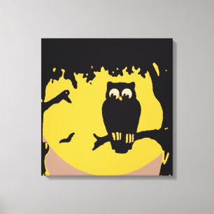 Vintage Halloween, Grusel-Eule im Baum bei Mond Leinwanddruck