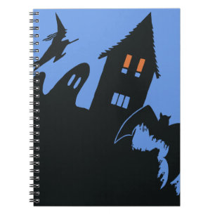 Vintage-Halloween, gruseliges Spukhaus und Hexe Notizblock