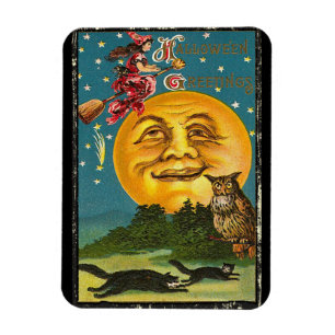 Vintage Halloween-Grüße auf Broom Magnet