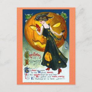 Vintage Halloween-Grüße Hexenkürbisgedicht Postkarte