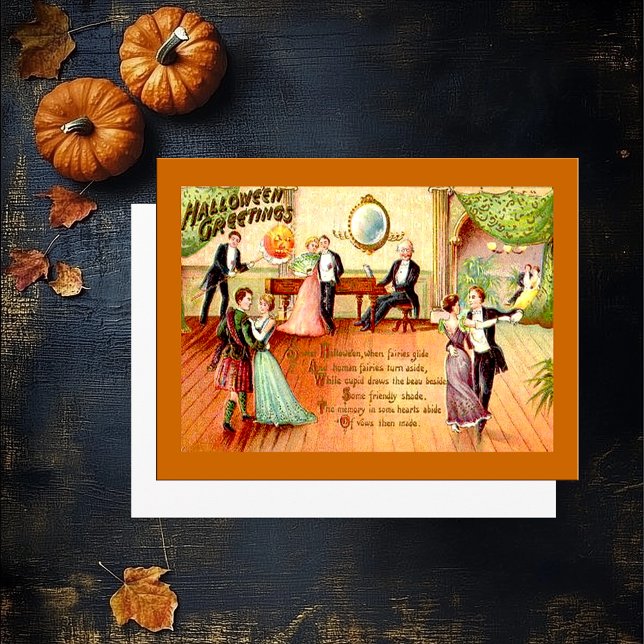 Vintage Halloween-Grüße Postkarte (Vintage Halloween Greetings Dancing Postcard)