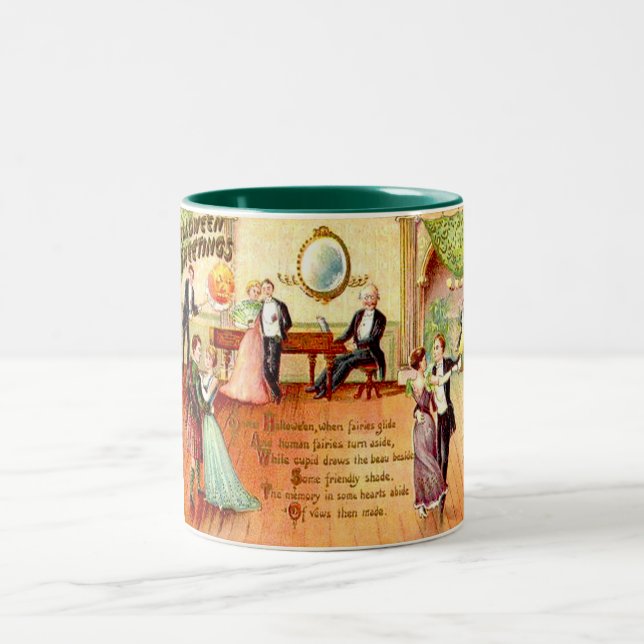 Vintage Halloween-Grüße Zweifarbige Tasse (Mittel)