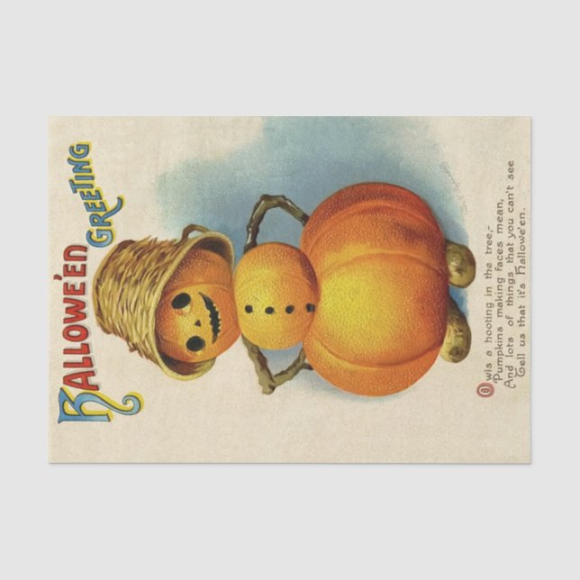 Vintage Halloween-Grußkürbis mit Korbhut Seidenpapier (Vorderseite)