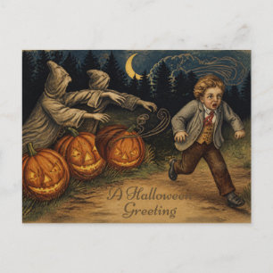 Vintage-Halloween-Grußpostkarte, verängstigter Jun Postkarte