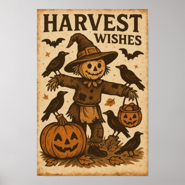 Vintage Halloween Harvest Wishes Poster (Vorne)