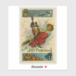 Vintage Halloween-Hexe Aufkleber