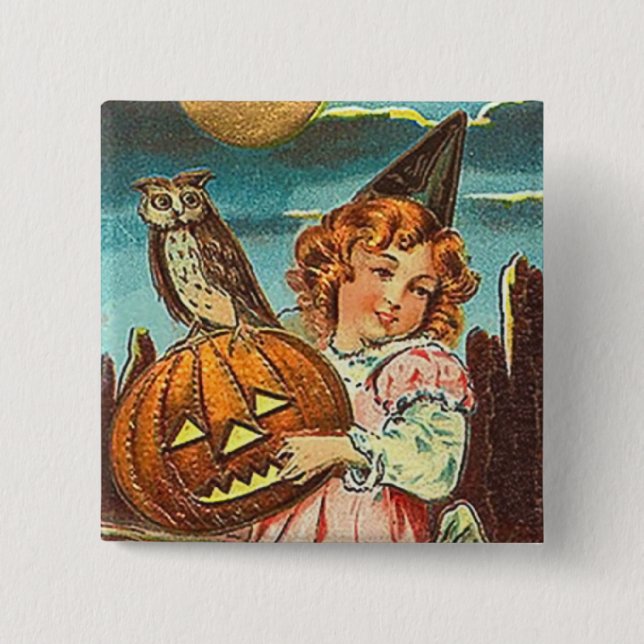 Vintage Halloween-Hexe Button (Vorderseite)