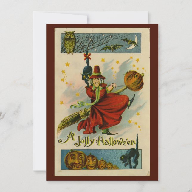 Vintage Halloween-Hexe Einladung (Vorderseite)