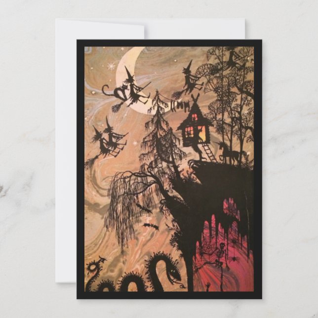Vintage Halloween-Hexe Feiertagskarte (Vorderseite)