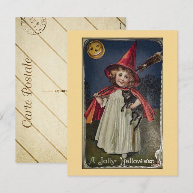 Vintage Halloween-Hexe Feiertagspostkarte (Vorne/Hinten)