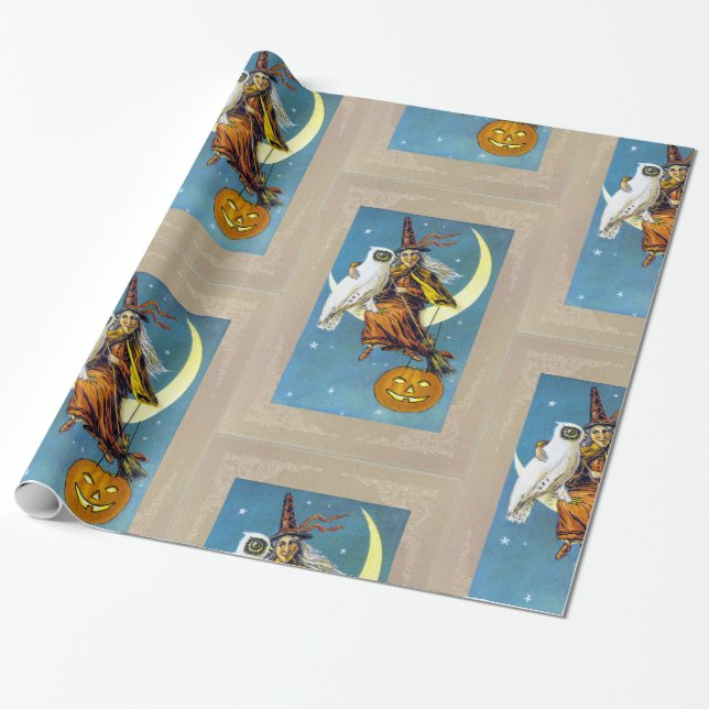 Vintage Halloween-Hexe Geschenkpapier (Ungerollt)